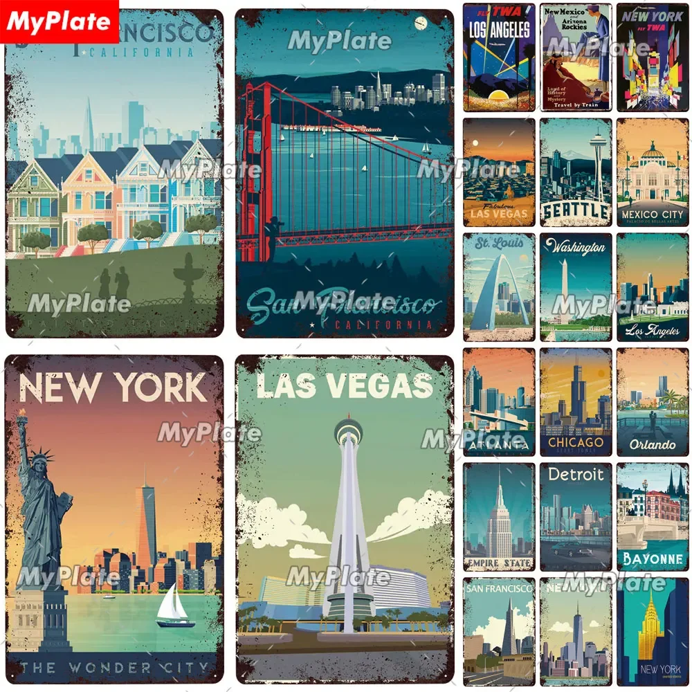 USA Zinn Zeichen Vintage Metall Zeichen Stadt Plakette Zauberstab Dekoration für Garage Bar Pub Mann Höhle dekorative Platte Eisen