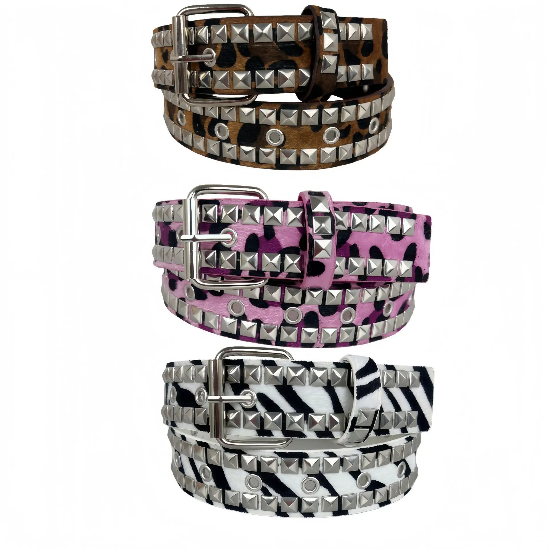 Cross-Border Sale Y2K Rivet Heavy Furry Leopard Zebra Print Belt OOTD Outfit Z Era Hot Girl