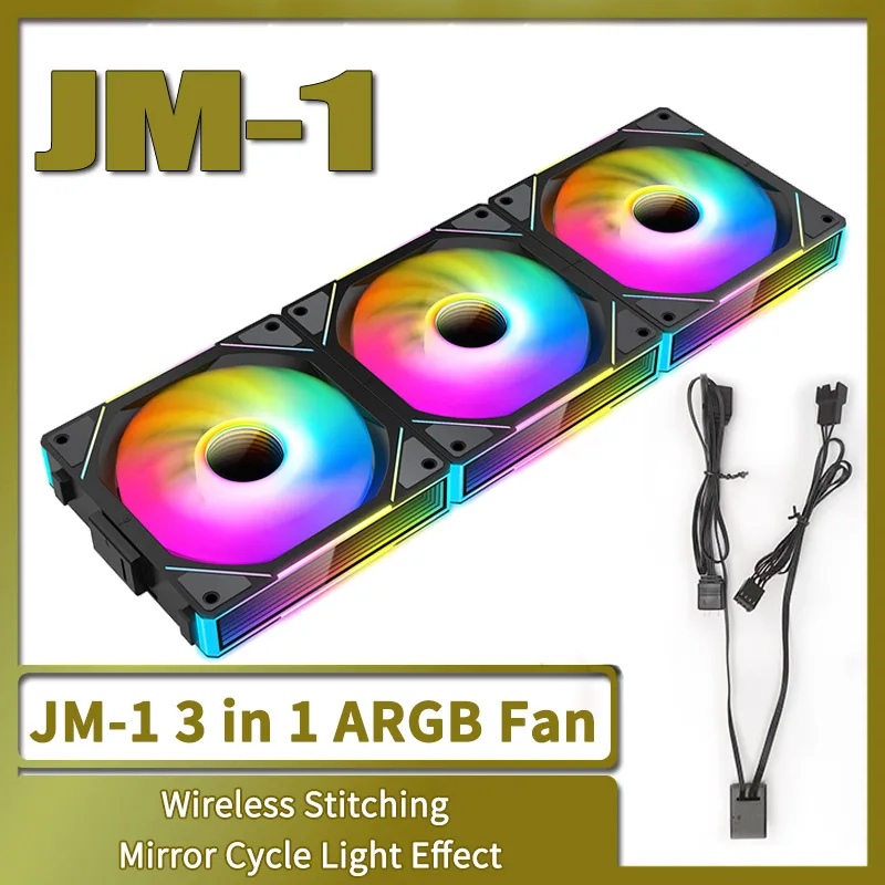 

JM-1 PC Cooling Fan ARGB Mirror Cycle Light Effect PWM 800-2000RPM PWM Water Cooling 120mm Cooler Fan