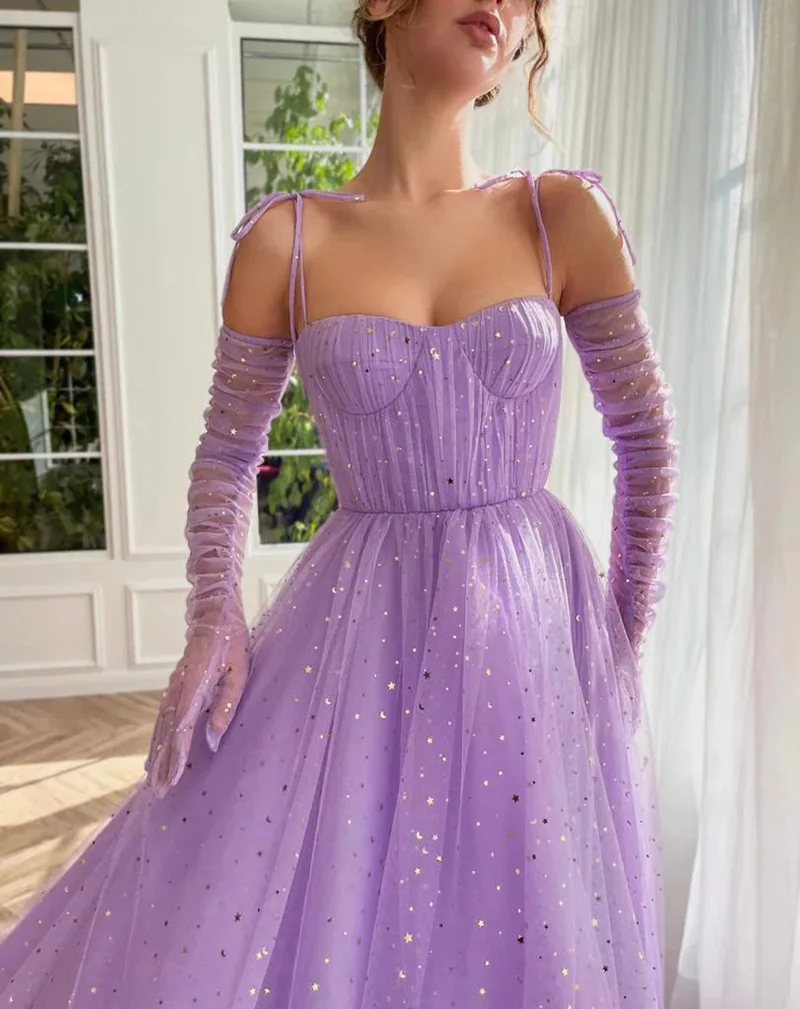 Elegant Lilac Two Pieces Evening Dress Shiny Tulle Party Gown With Cloak Long Prom  Special Occasions  Robe Customize