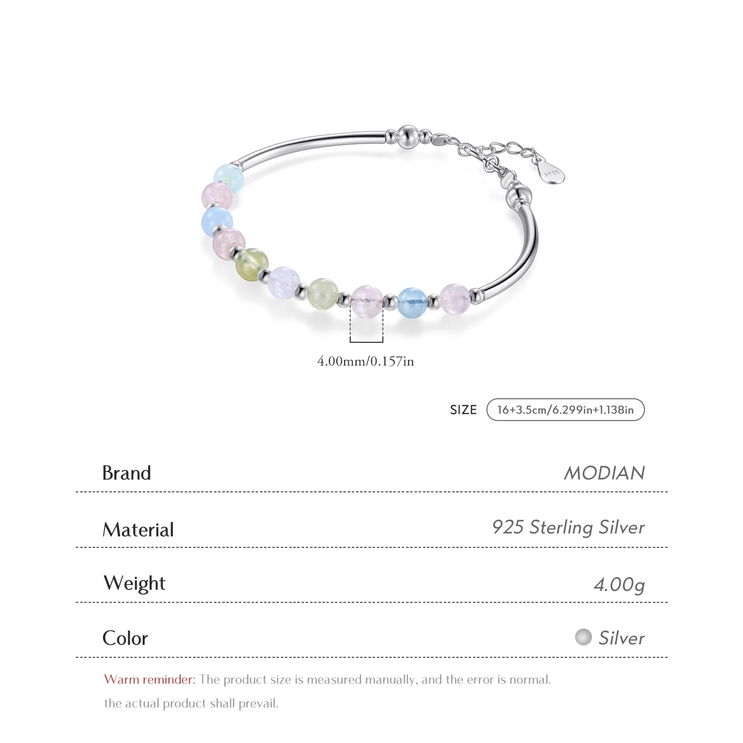 Modian 925 Sterling Silver Colorful Beads Crystal Charms Bracelet Fashion New Luxury Bangle Chain For Women Party Jewelry