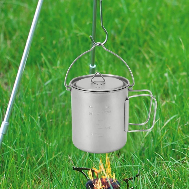 

ABKG Pro Outdoor Titanium Pot Cup Mug Pots Tableware Camping Cup Picnic Water Cup Mug Of Coffee Tea With Lid Pot 750Ml