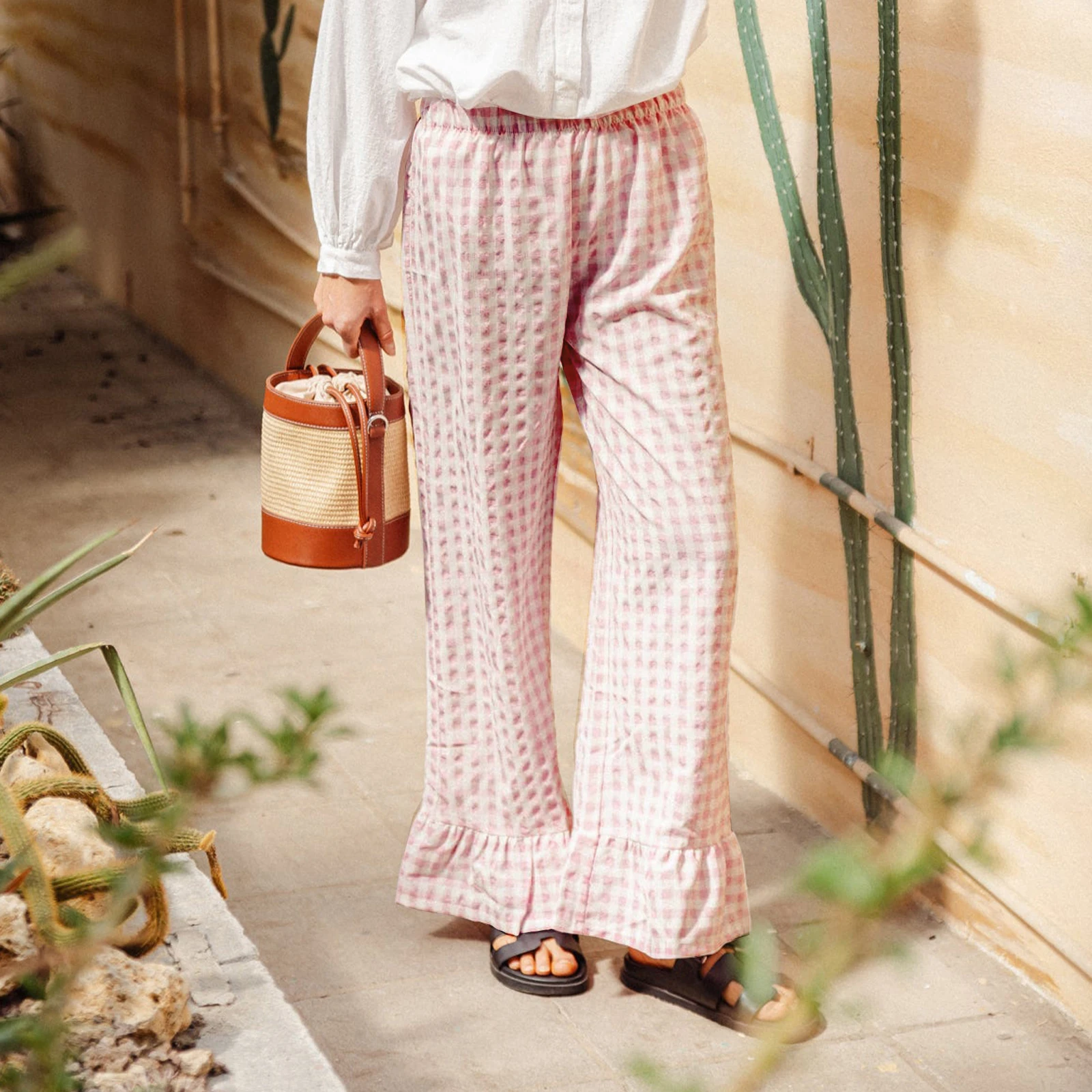 

Plaid Print Casual Trousers Fashion Korean Wide Leg Pants Streetwear Y2K Aesthetic 90s Japanese Chic Bottoms Flare Pants