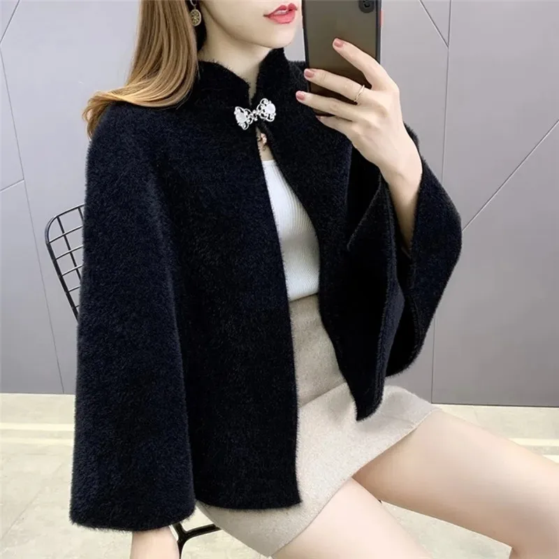 Chinese Style Cheongsam Shawl Women Imitation Mink Velvet Ladies Style Elegant Wild Autumn Winter Fashion Cloak Vintage Casual