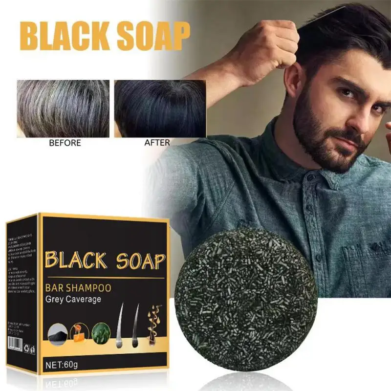 Jabón negro grueso para el cuidado del cabello, limpieza del cuero cabelludo, suave y resistente, jabón hecho a mano, 100/80/60G