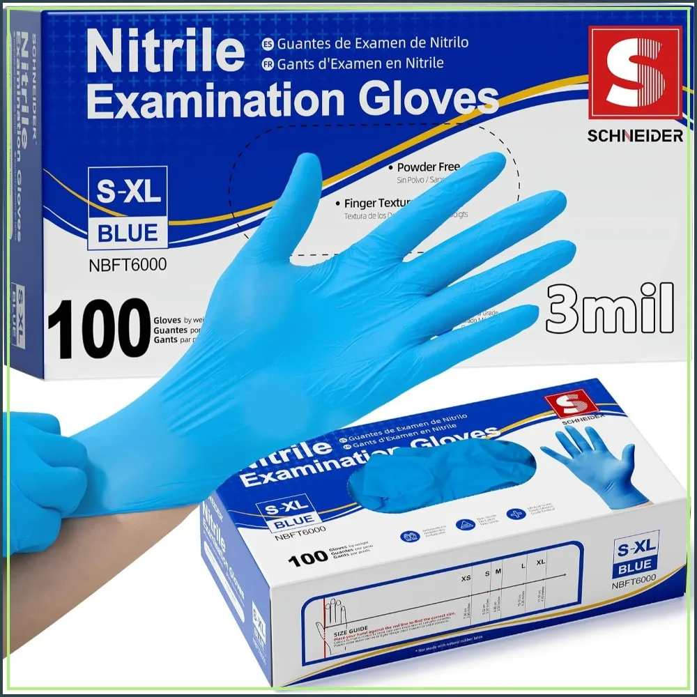 Nitrile Exam Gloves, Powder-Free, Latex-Free, Disposable, Medical Use, Cleaning & Food Prep