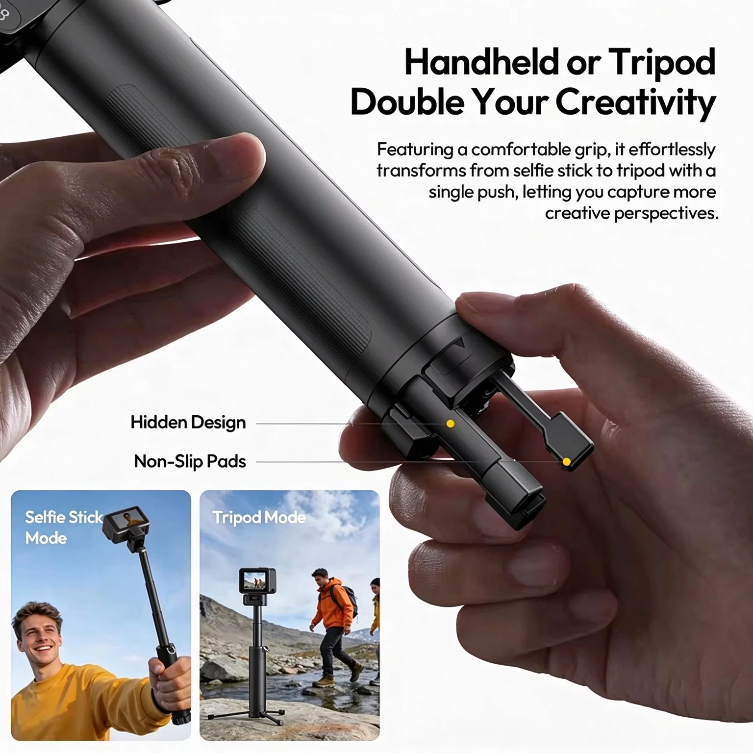 Foldable Selfie Stick Portable Tripod for DJI for Insta 360 Action Camera 180 Adjustable Vlog Live Invisible Selfie Stick