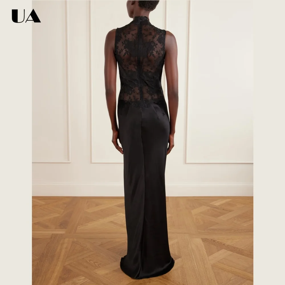 ULBYANRY Customized Lace Patchwork Long Dresses for Women Elegant Silm Fit Evening Dress Classy Sleeveless Wedding Guest Dress