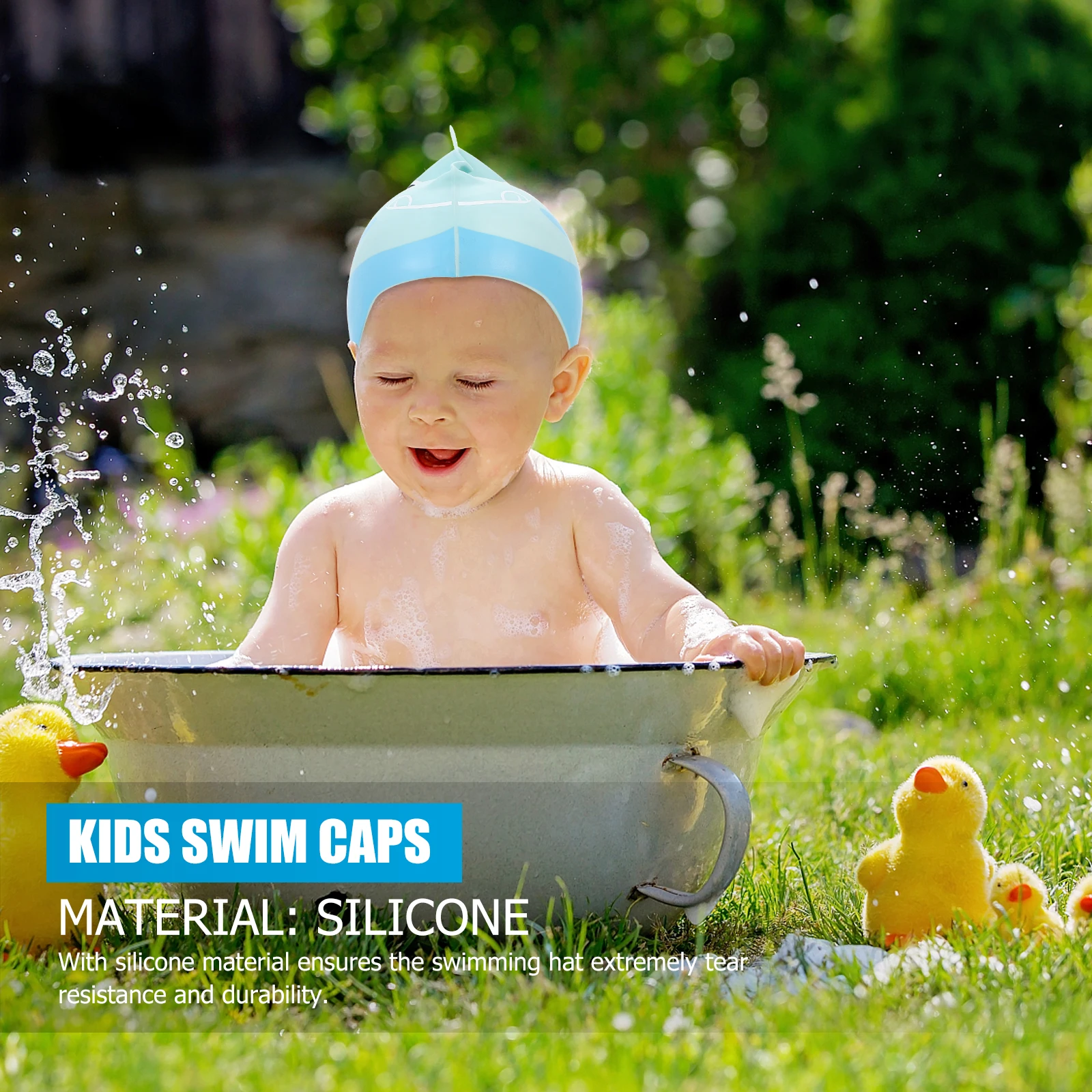 

1pc Silicone Swim Caps Waterproof Durable Flexible Ear Protection Design For Boys Girls Toddlers Swimming Bathing Headgear