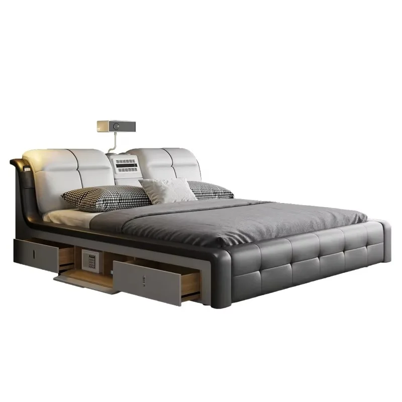 King Size Double Bed Frame Aesthetic Multifonction Wood Double Twin Bed Frame Princess Leather Camas Matrimonial Home Furniture
