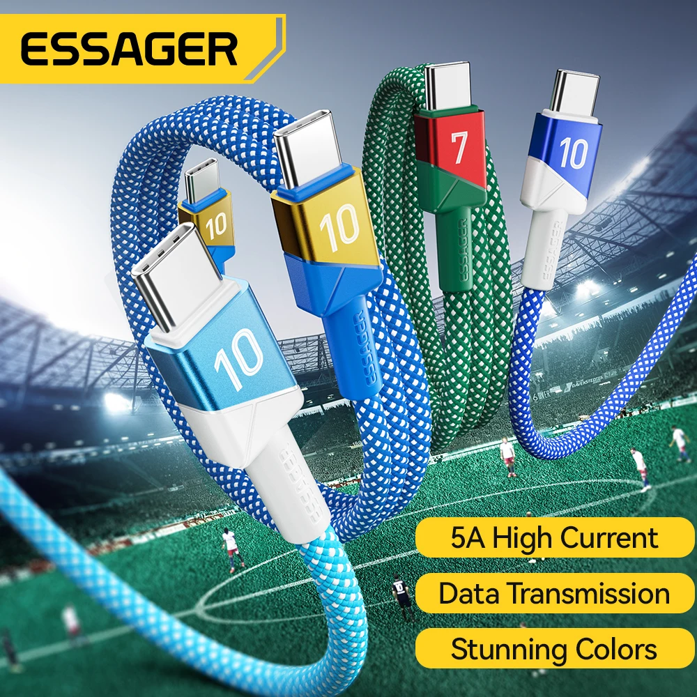 ESSAGER Cable USB C a USB C de 100W 5A, Cable de Carga Rápida para iPhone 17/16/15 Pro Max, MacBook, iPad, Laptop - Colores de Equipos de Fútbol