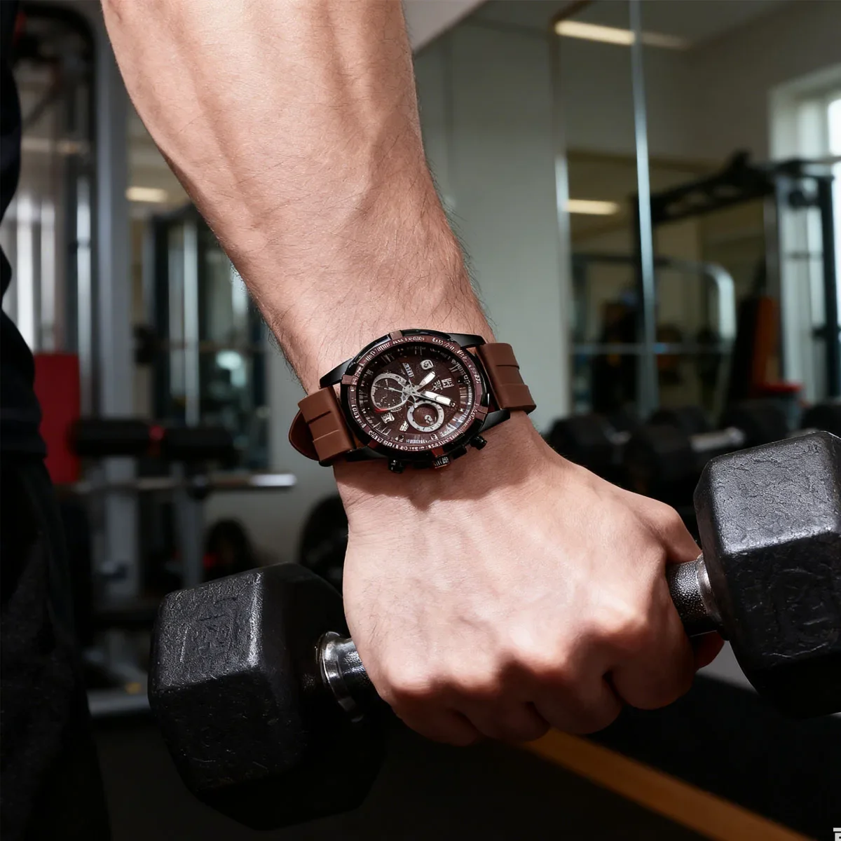 

1 шт. — Стильные деловые кварцевые часы с большим циферблатом, водонепроницаемые, с мягким силиконовым ремешком, спортивные часы