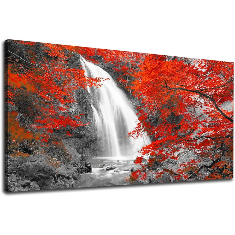 Forest Waterfall diamond embroidery Wall Art Black and White Waterfall Picture Red tree 5D DIY diamond painting mosaic big decor