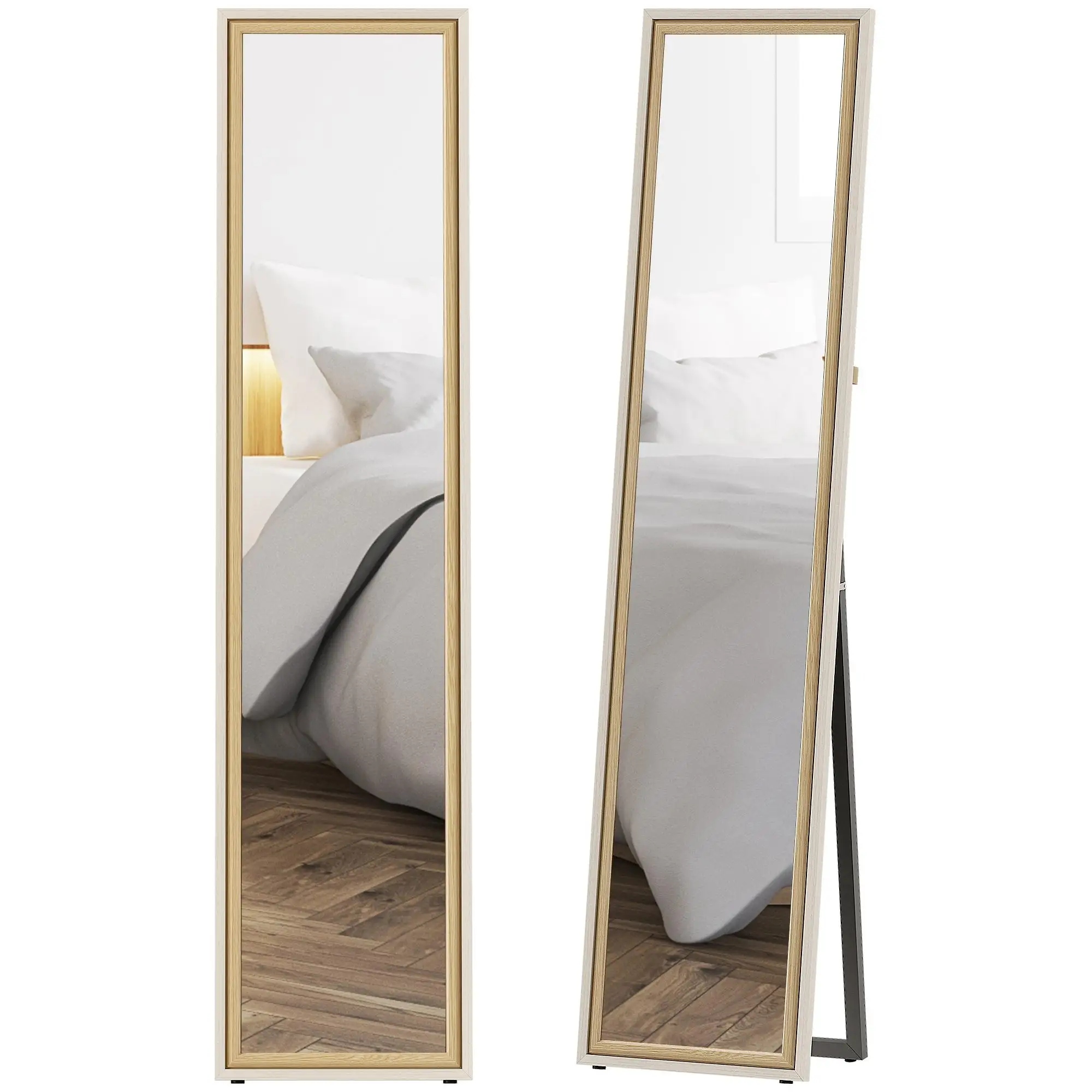 Miroir 157x37 cm avec marquage bicolore, verre trempé, pour chambre ou couloir, incl. Support mural