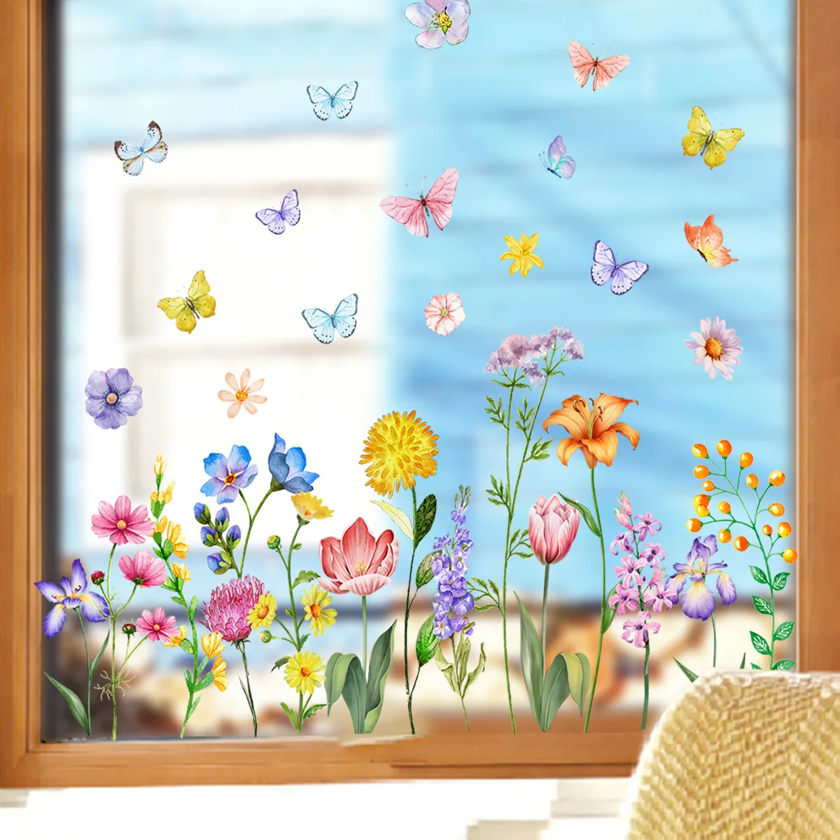 New Tulip Flower Butterfly Electrostatic Glass Window Decals Diy Wallpaper Wall Sticker Decals Festival Home Decor Crafts