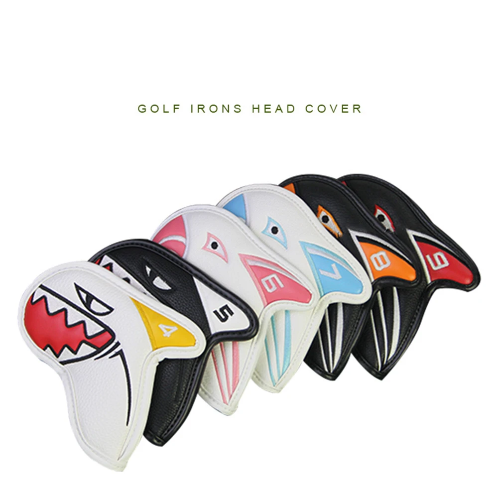 

Golf Club Iron Head Protection Cover, Shark Eagle Embroidered Cover, 456789 X LW PW AW SW, 17.5*12*17/21cm, 9 or 11 Pcs