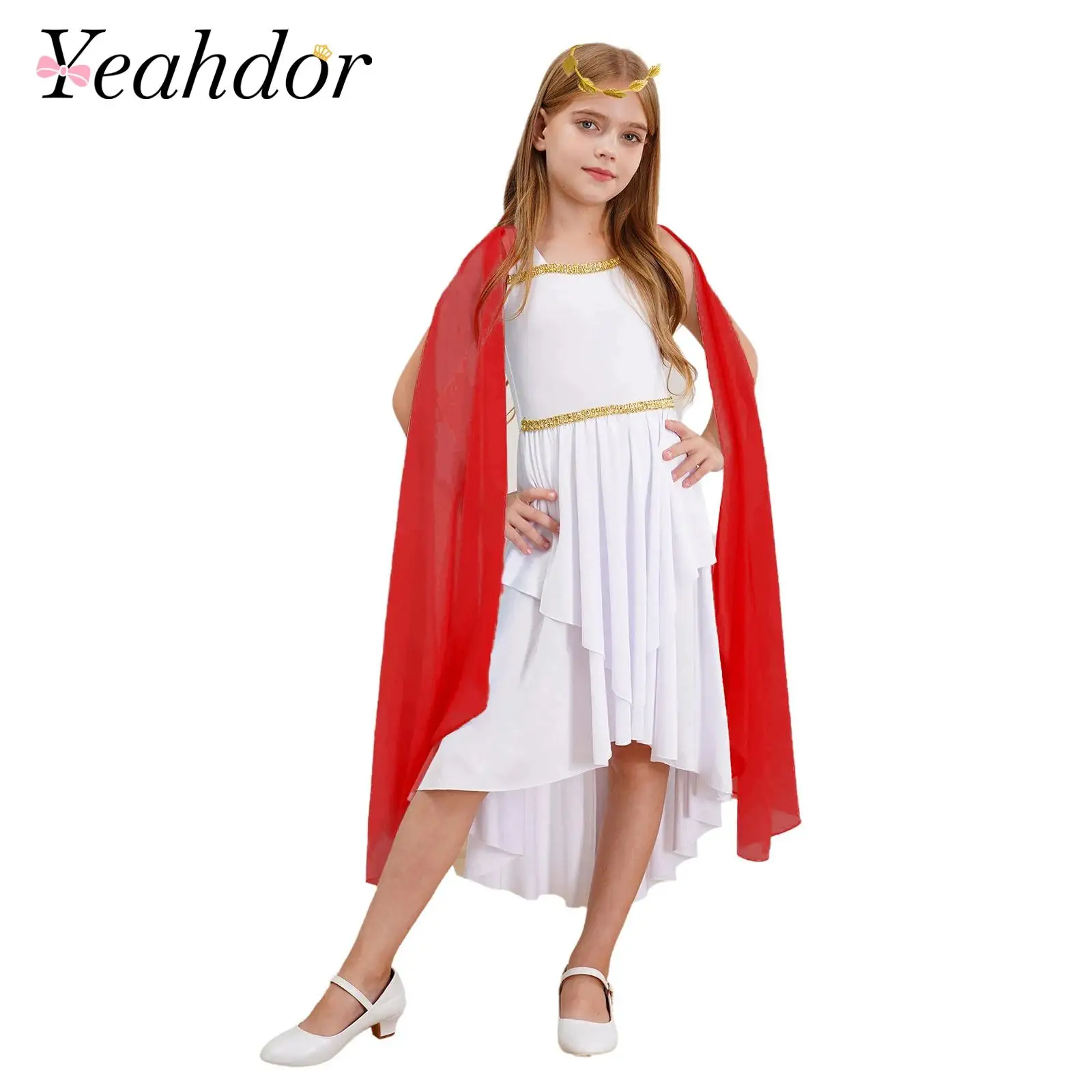 Vestido fluido de Grecia romana para niñas con diadema, disfraz de Toga de princesa griega antigua de Roma, trajes de Carnaval de Halloween para niños