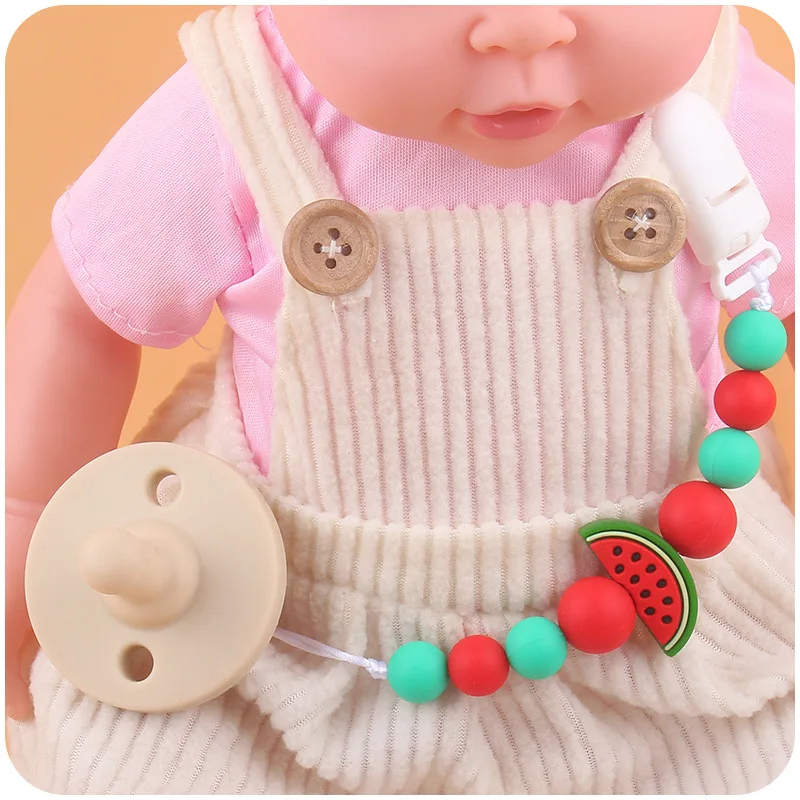 Cartoon Fruit Watermelon Silicone Teether Pendant Beaded Pacifier Clip Chain Baby Boy Girl Dummy Feeding Clip Soother Chain Gift image 5