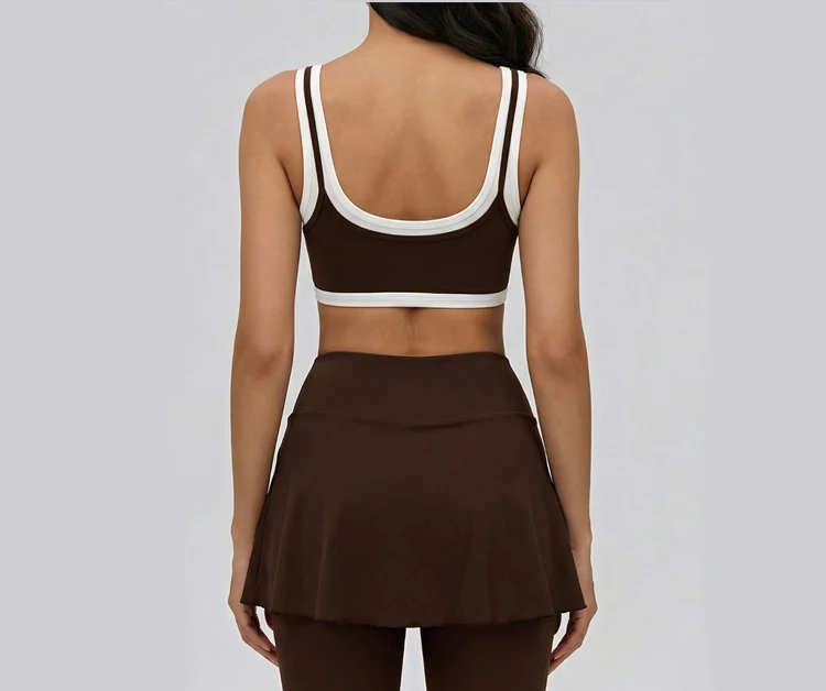 VITALINOVO Damen 2-teiliges Tennisrock-Set Hochgeschnittenes Rüschen-Golf-Outfit Skort Quadratischer Ausschnitt Sport-BH Athletisches Kleid Pickleball – Detail 3