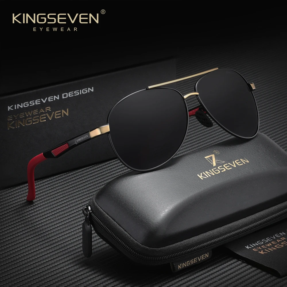 KINGSEVEN Luxuriöse Retro-Piloten-Sonnenbrille für Herren, klassischer Luftfahrt-Stil, blendfrei, polarisiert, UV400, modische Fahrbrille