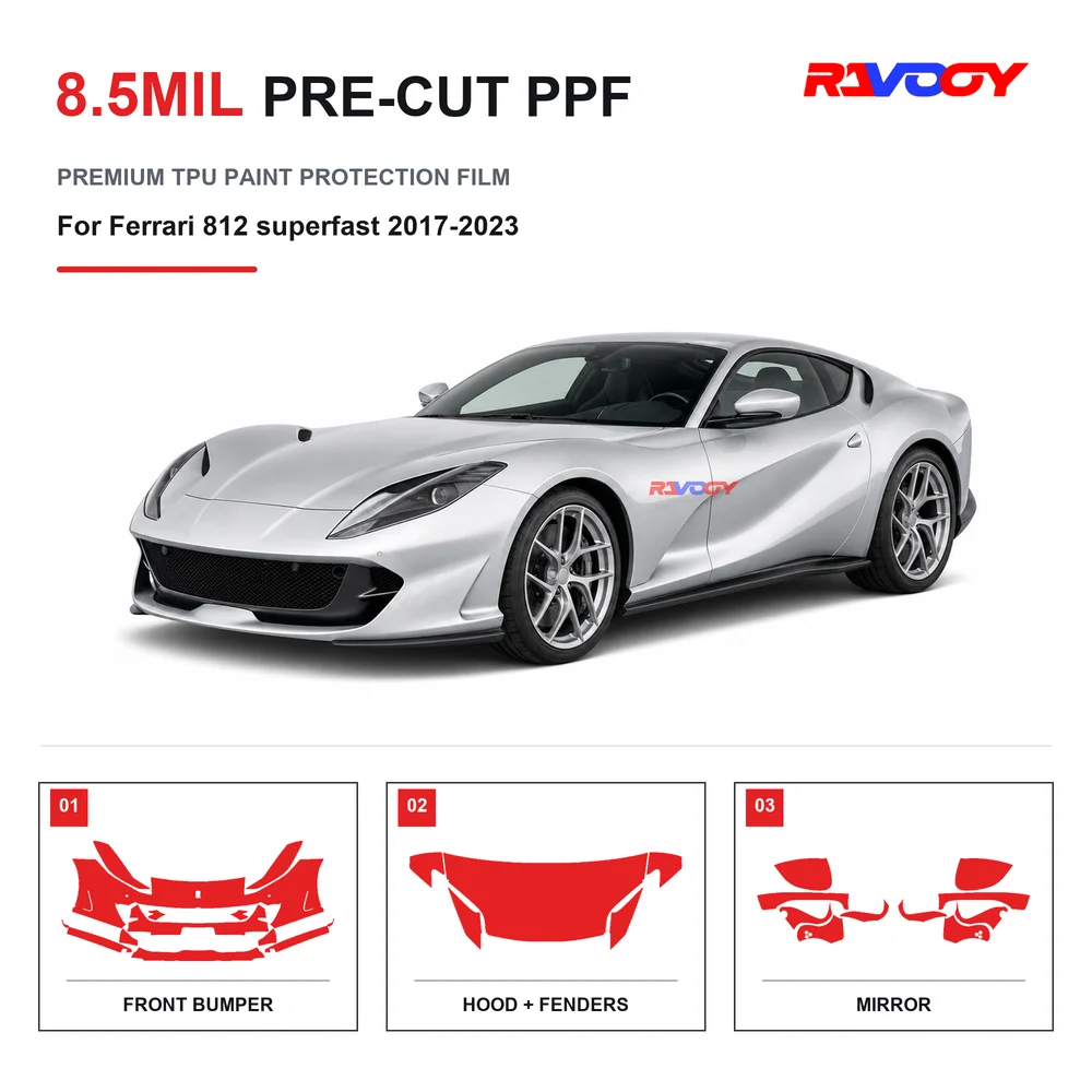 Precut PPF For Ferrari 812 superfast 2017-2023 8.5mil TPU Clear Paint Protection Film Self Healing Hydrophobic Stone Chip Guard
