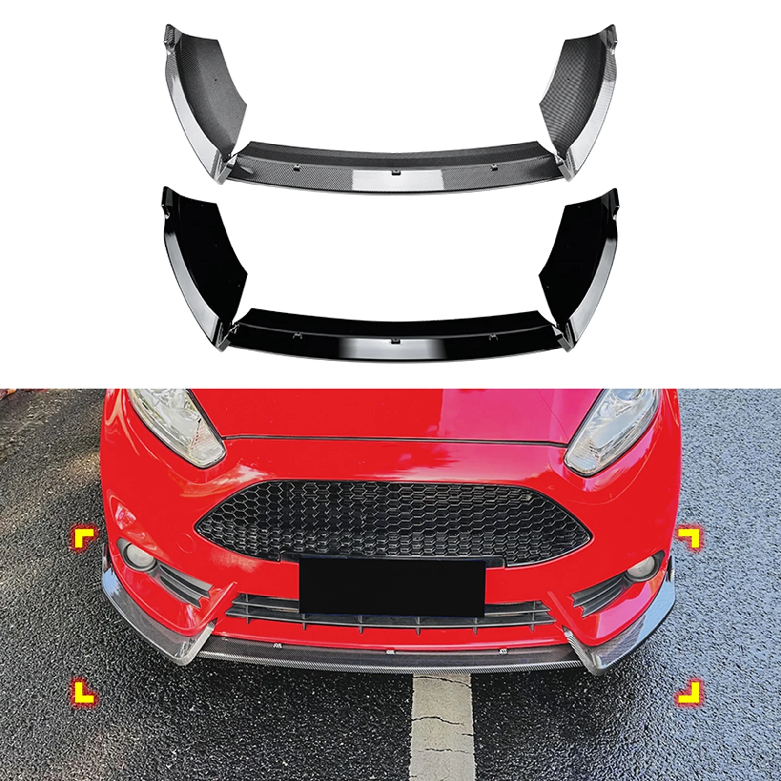 

For Ford Fiesta ST MK6 2012-2017 B-Max B232 Front Bumper Spoiler Lip Carbon Fiber Look/Glossy Black Lower Splitter Protect Blade