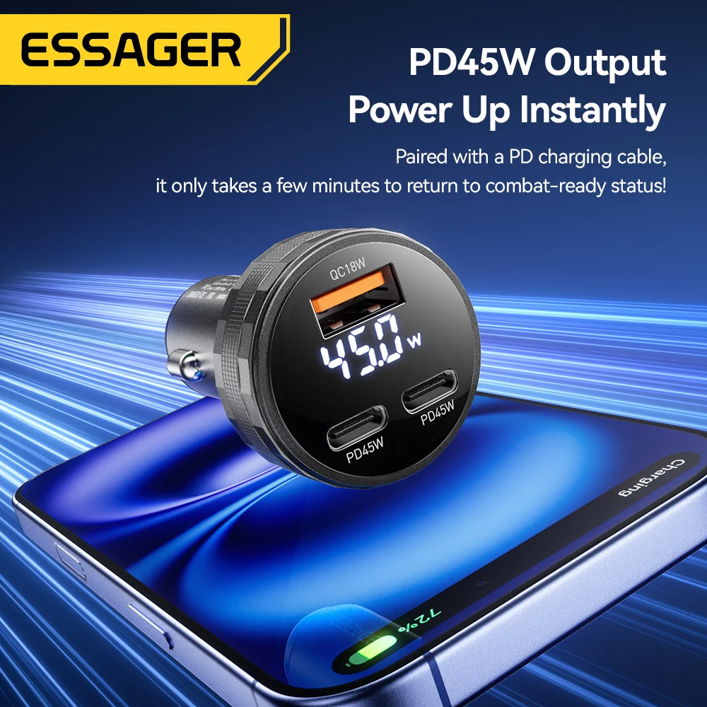 Essager 108 واط 3 منافذ USB شاحن سيارة شاشة ديجيتال PD3.0 شحن سريع شحن سريع 3.0 محول آيفون 16 15 شاومي سامسونج #2