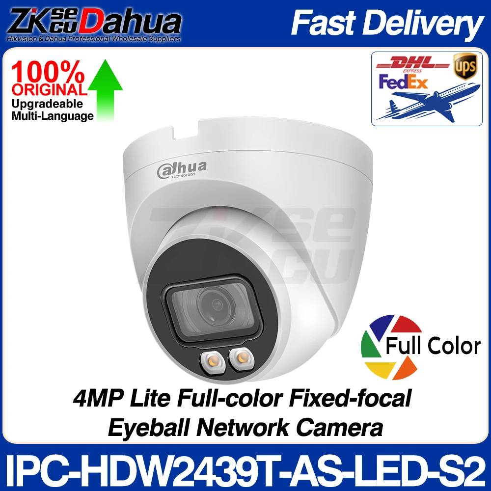 

Dahua Original IPC-HDW2439T-AS-LED-S2 4MP Lite Full-Color Fixed Eyeball Network IP Camera IVS Built-in MIC SD Slot POE IP67 CCTV