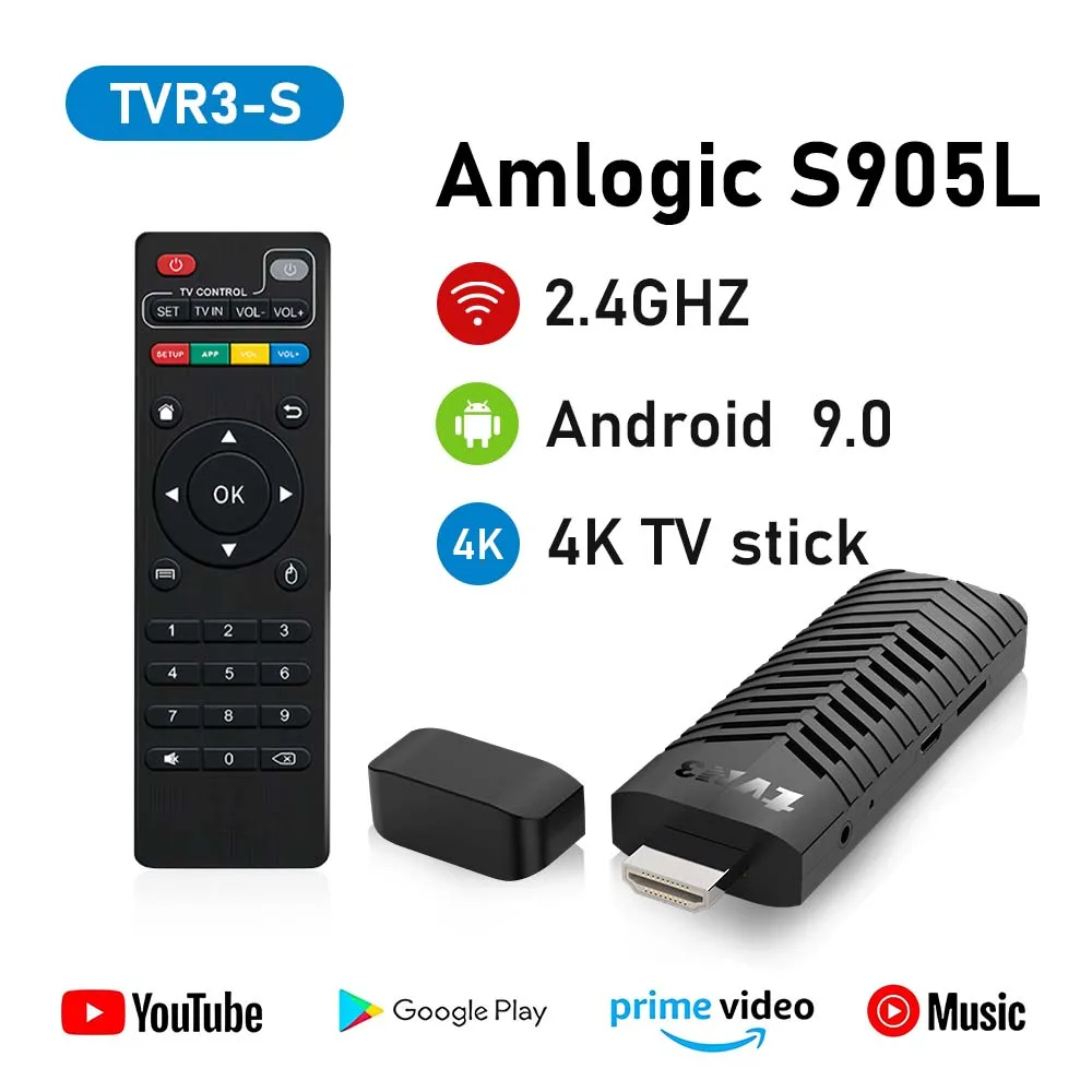 TVR3-S Mini TV Stick Android 9 Support 4K 2.4G Wifi Amlogic S905L Quad-core Cortex A53 Infrared Remote Control Smart TV Stick