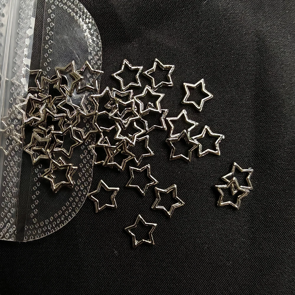 20pcs Silver Stars Nail Charms for Nail Art 3D Jewel Metal Meteor Nail Gems Hollow Out 3D Nail Decorations Alloy Manicure Parts