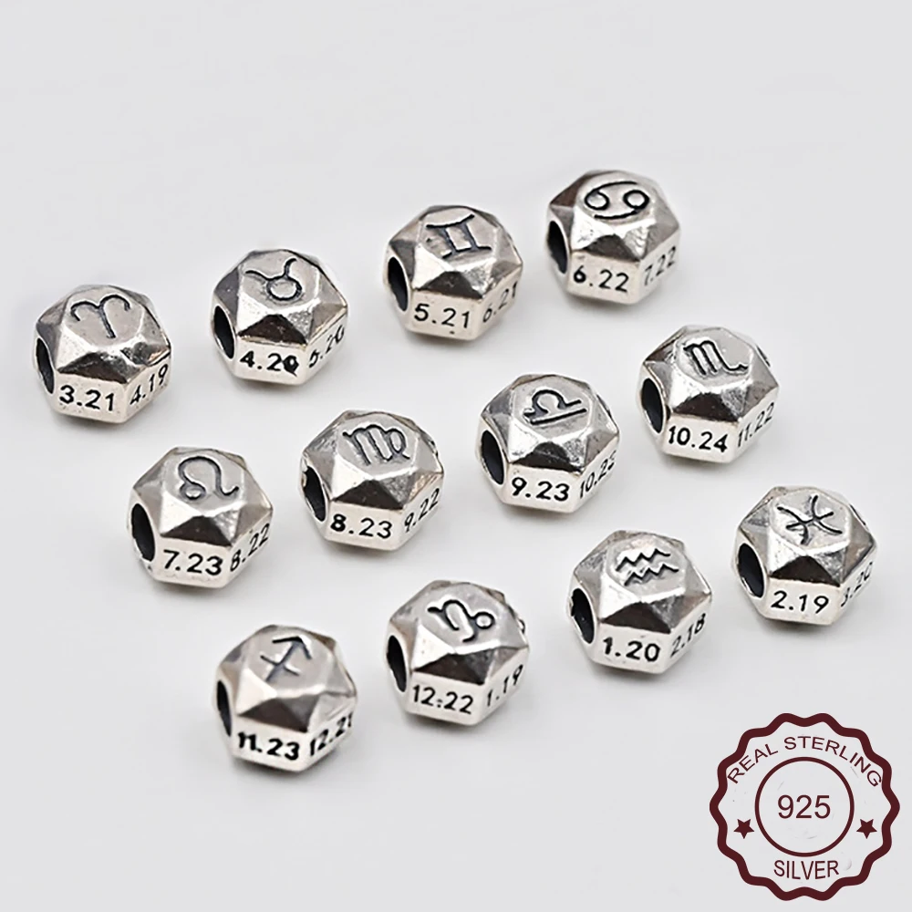 12 Constellations Spacer Beads 925 Sterling Silver Charms Bead Leo Aries DIY Bracelet Pendants for Necklace Jewelry Findings