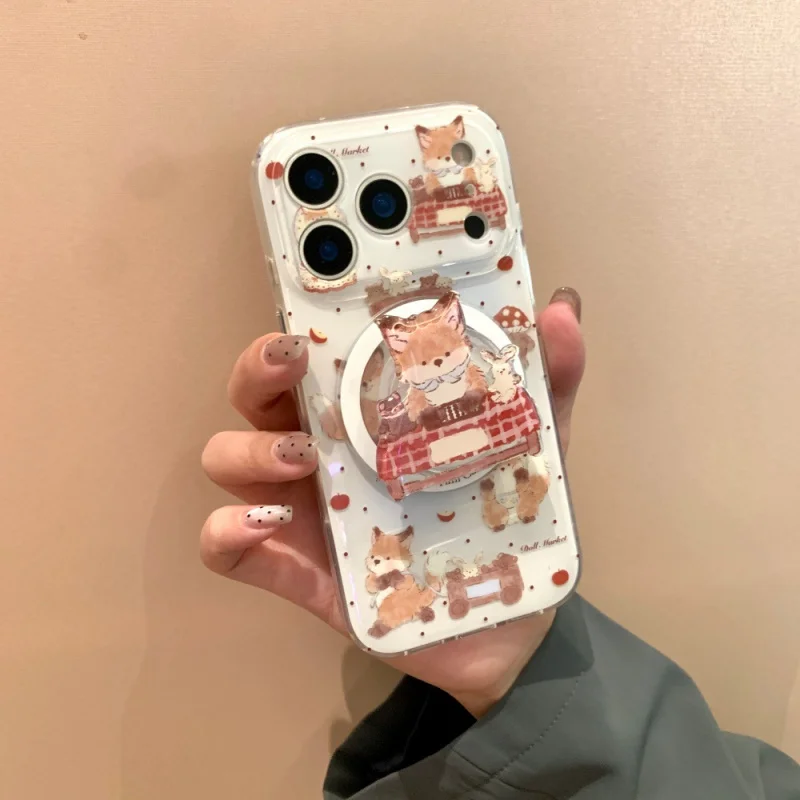 

Suitable for Apple17PROCartoon Fox Illustration Phone CaseiPhone16/15PROMagnetic Bracket14PNiche