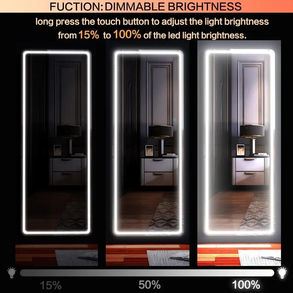 Напольное зеркало в полную длину, зеркальце для всего тела, настенное висячее зеркало с подсветкой, макияж, 3 режима цвета