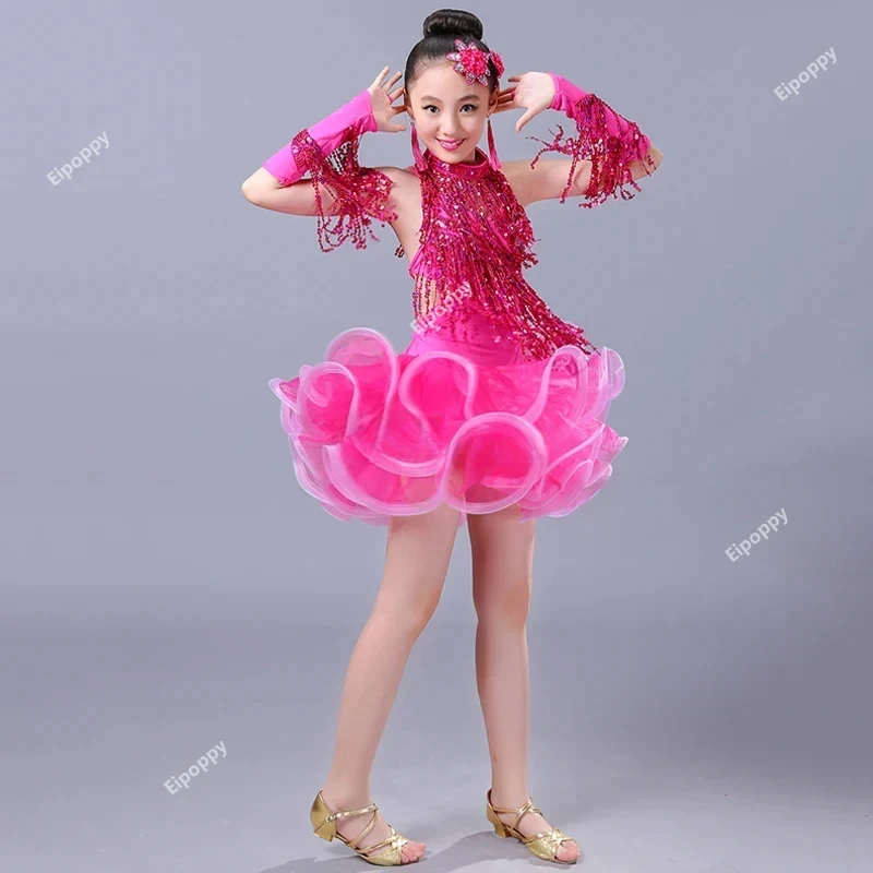 Robe de danse pour filles, salsa pour enfants, jupes de compétition, olympiques de salle de Rh, robes de phtaline