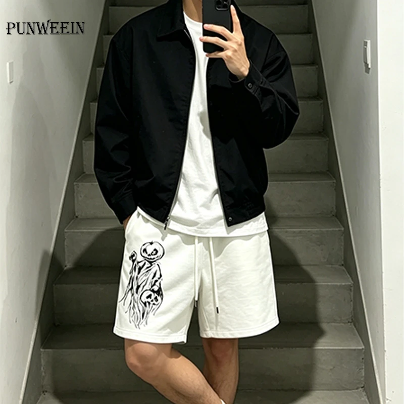 Dark Gothic Style Pumpkin Scarecrow Graphic Shorts Casual Harajuku Drawstring Sweat Shorts Hip Hop Neutral Sports Shorts Unisex