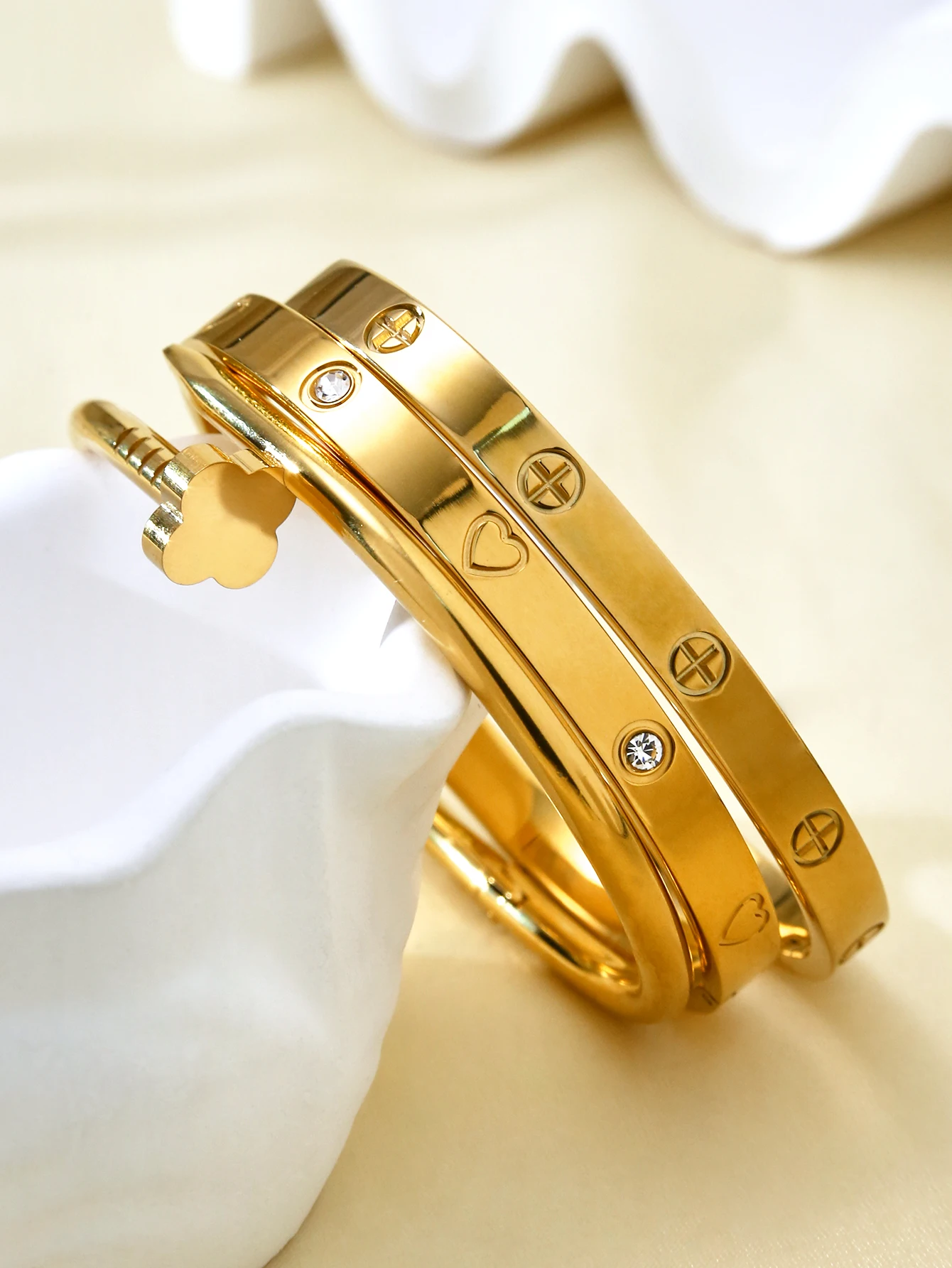 مزاجه المألوف حساسة الفولاذ المقاوم للصدأ أربع أوراق الأظافر على شكل البرسيم، الحب الماس، سوار عبر نمط الإناث #3