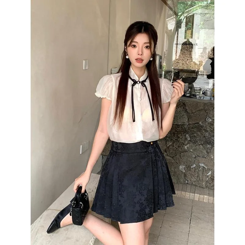 XiuXiu2024 jupe f en Satin taille haute avec broderie nouvelle jupe caniche chinoise pour femmes Ci Walk fibre de Polyester