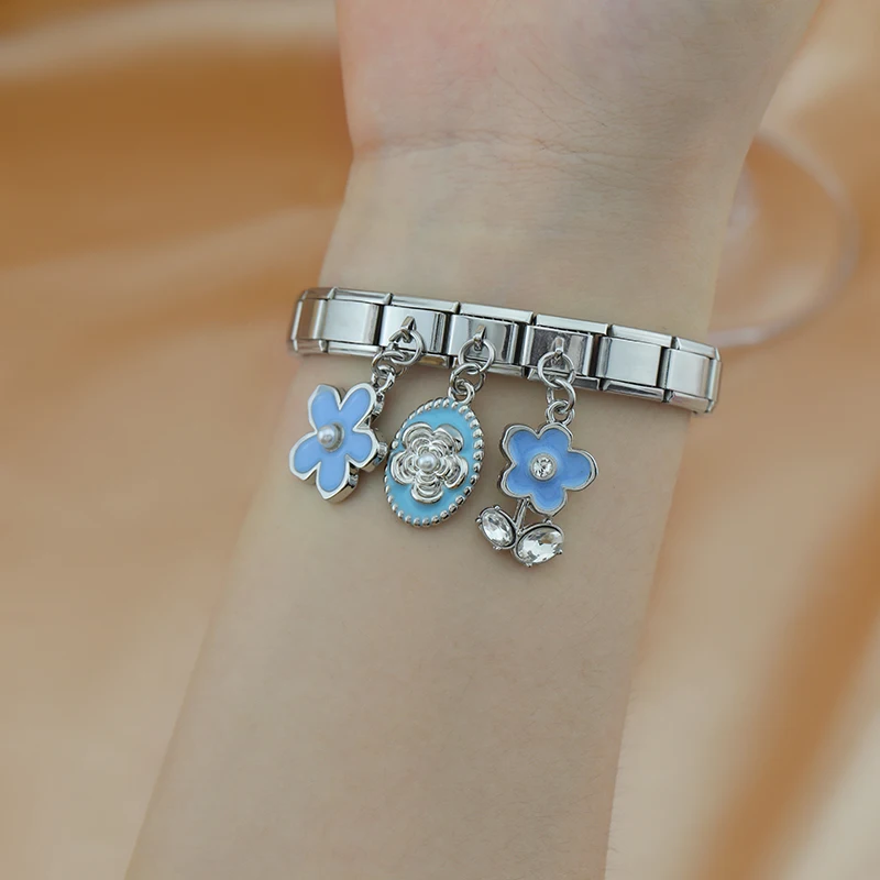 Hapiship 2024 Italian Charms Links Fit 9mm Stainless Steel Bracelet New Fashion Women\'s Gift Butterfly Flower DIY Jewelry DJ1251