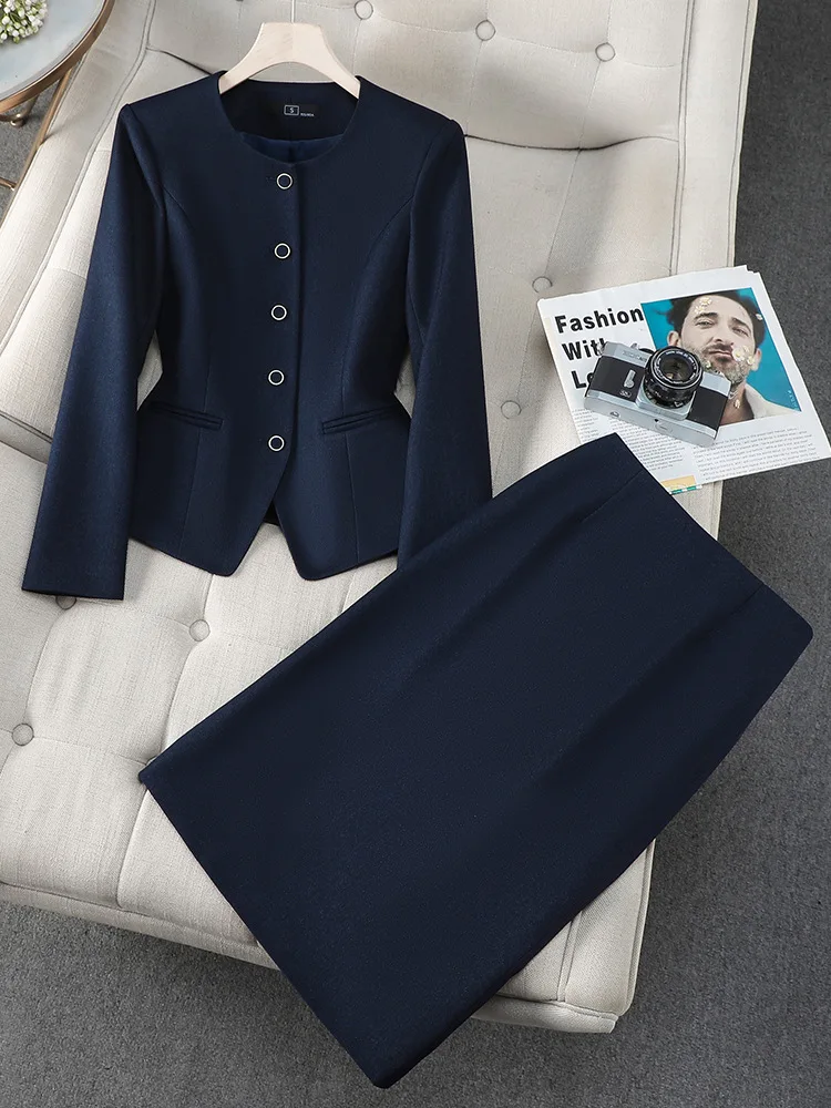 Navy Blue Women's Autumn Suit2025New high-end, elegant hostess formal attire for beauty salon work
