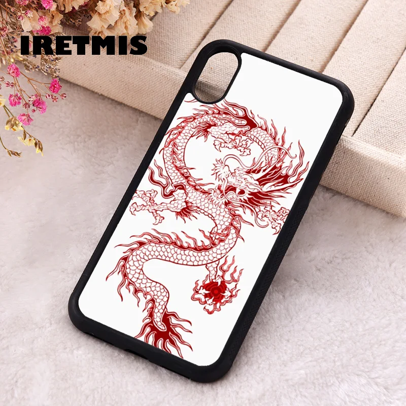 Iretmis Phone Cover Case For iPhone X XS Max XR 11 12 13 PRO MINI 14 15 16 Plus Rubber Silicone red dragon