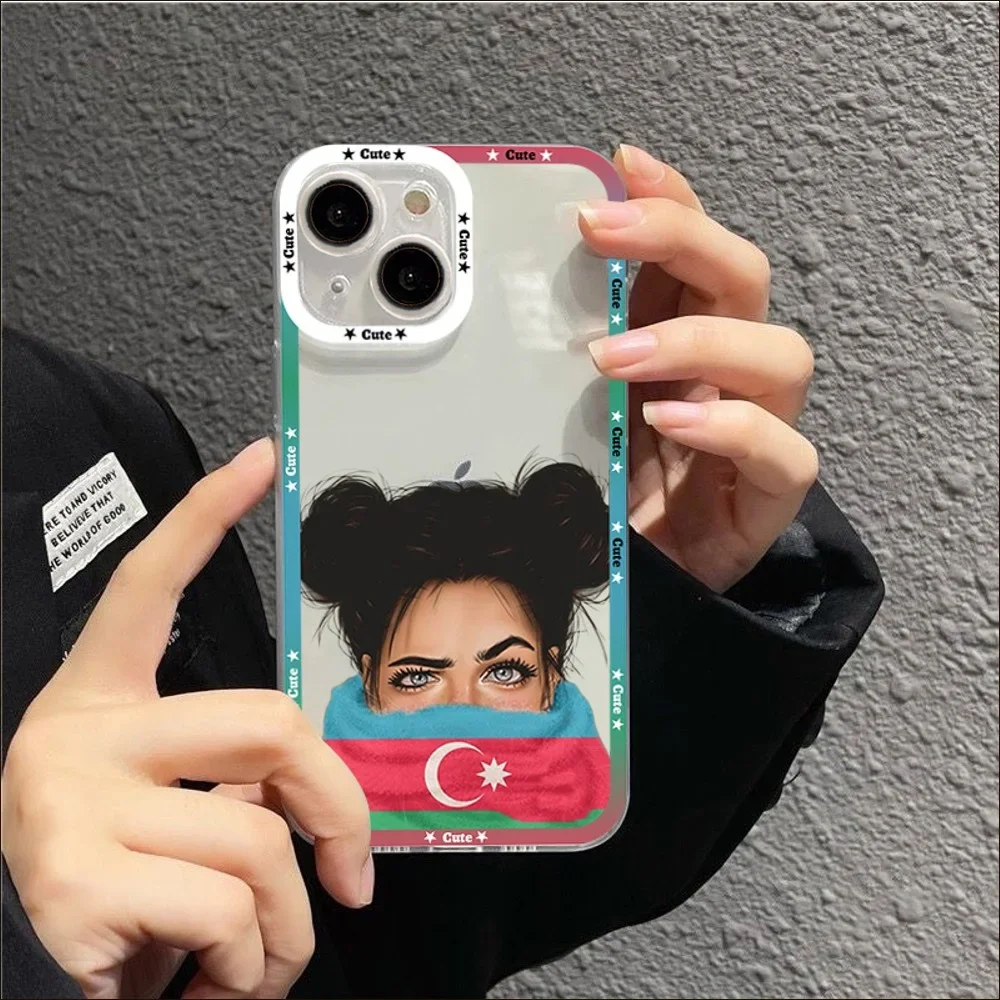 Azerbaijan Flag Girl Phone Case for iPhone 15 14 13 12 11 Pro Max Mini 7 8 Plus XS Max X XR Case Matte Funda for iPhone 13 Cover