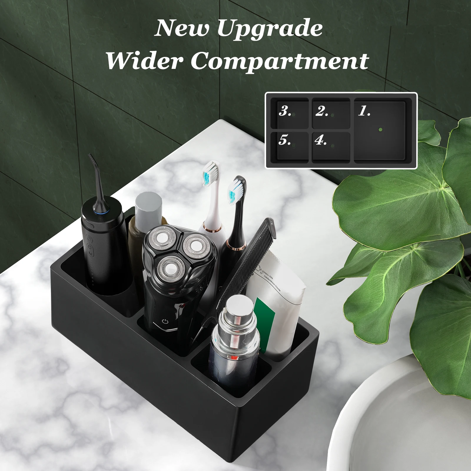 Luxspire Toothbrush Holder 5 Slots Toothbrush Toothpaste Holder for Bathroom Resin Bathroom Vanity Counter Sink Organizer Black