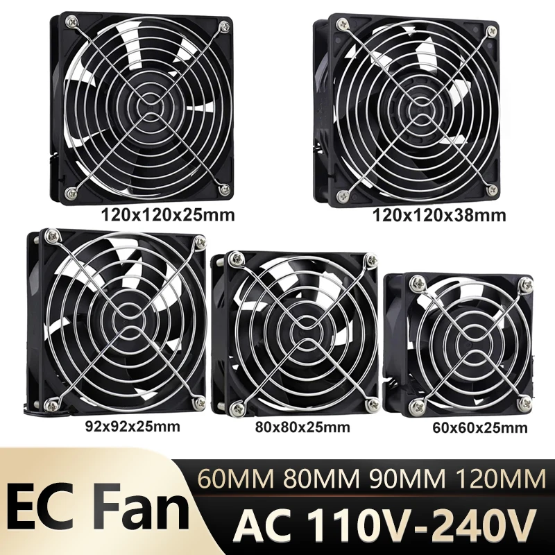 Gdstime EC Brushless Cooling Fan AC 110V 120V 220V 240V Ball Bearing Axial Fan with Srews/Grill 60MM 80MM 90MM 120MM