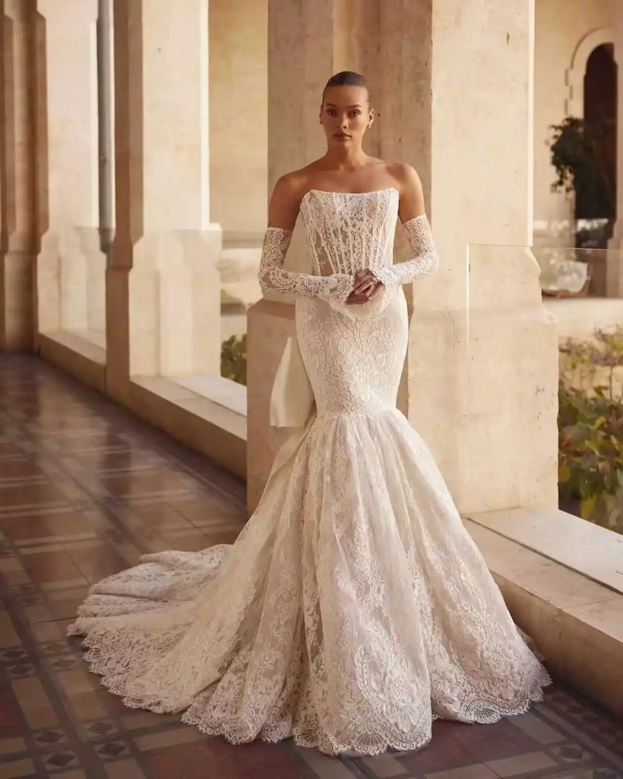 Vestido De Novia personalizado Manga Larga Cuello Alto Encaje Sereia 2 en 1 Vestidos Vestido De Novia Boda mujeres Vestido De novia