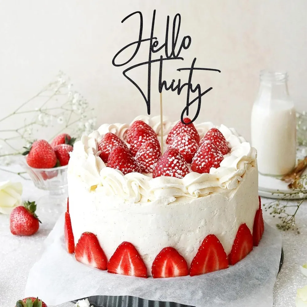 Schwarzer Hello Thirty Cake Topper – Elegante Kuchendekoration zum 30. Geburtstag, schwarzes Glitzer-Partyzubehör für Männer und Frauen – Detail 4