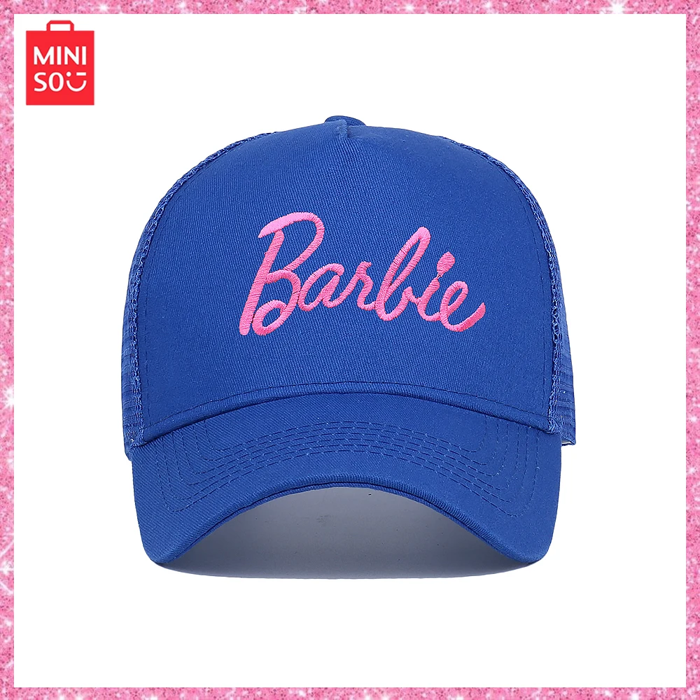 New Miniso Barbie Y2K Adjustable Sun Shade Embroidered Pink Dome Baseball Cap Duck Tongue Cap Boys Girls Birthday Halloween Gift