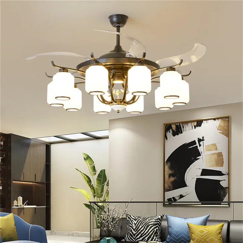 KERWIN Modern Stealth Fan Light Luxury Living Room Restaurant Bedroom Ceiling Fan Light Remote LED Electric Fan Light