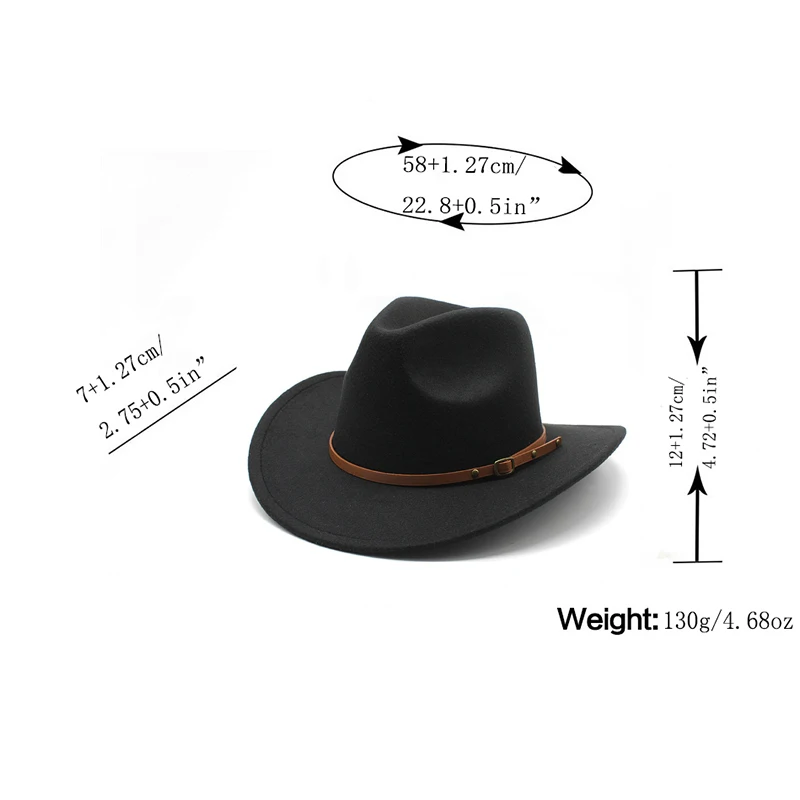 3 Size Western Cowboy Hat Men Women Vintage Gentleman Lady Jazz Cowgirl Panama Sun Cap Wide Brim Cloche Church Fedora Hats