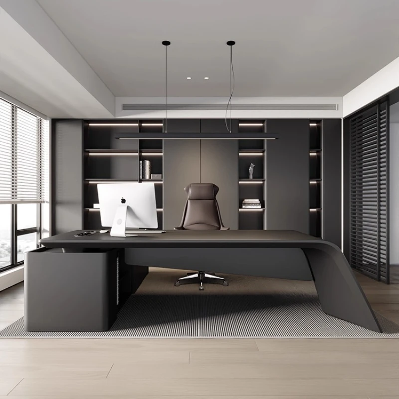 

Черный роскошный офисный стол большого размера, современный дизайн премиум-класса, стол руководителя, мебель в стиле Mid-Century Minimalism.