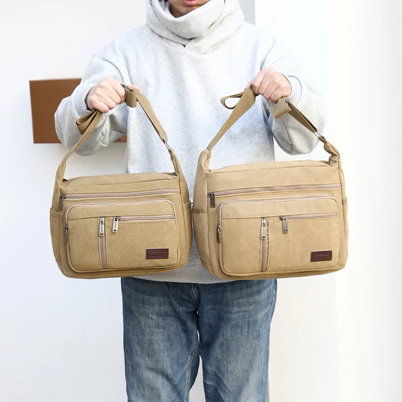 

Men Canvas Shoulder Bags Casual Tote Travel Men's Crossbody Bag Luxury Messenger Bags Multi Pocket Bag Men